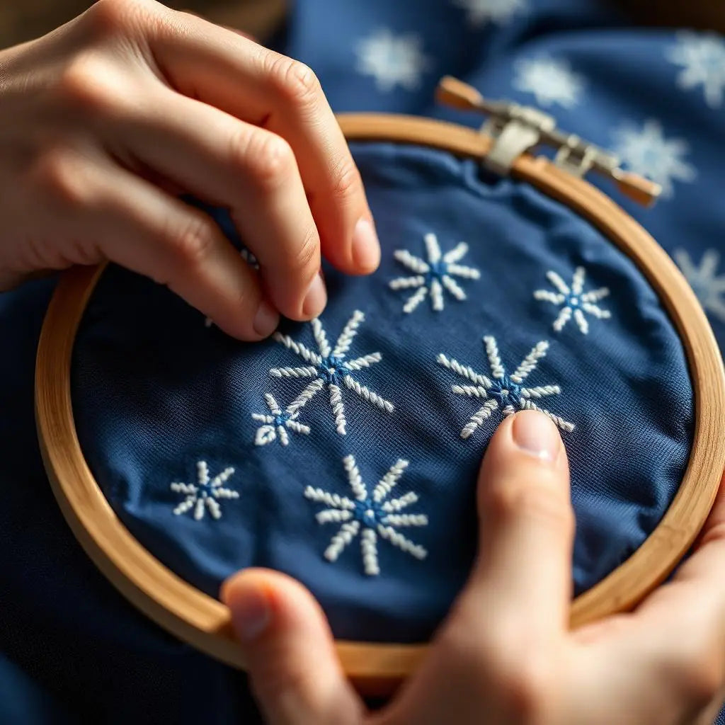 Manos practicando bordado japonés sashiko