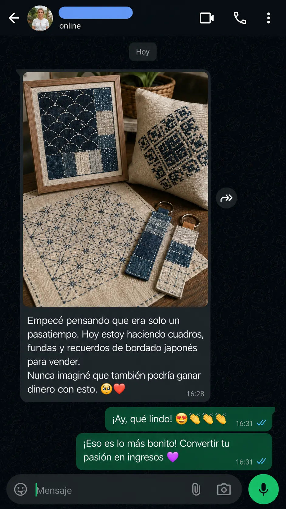 Testimonio de una alumna que produjo varias piezas de bordado japonés